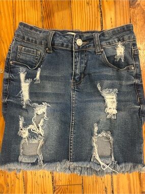 Forever 21 Distressed Blue Denim Mini Skirt